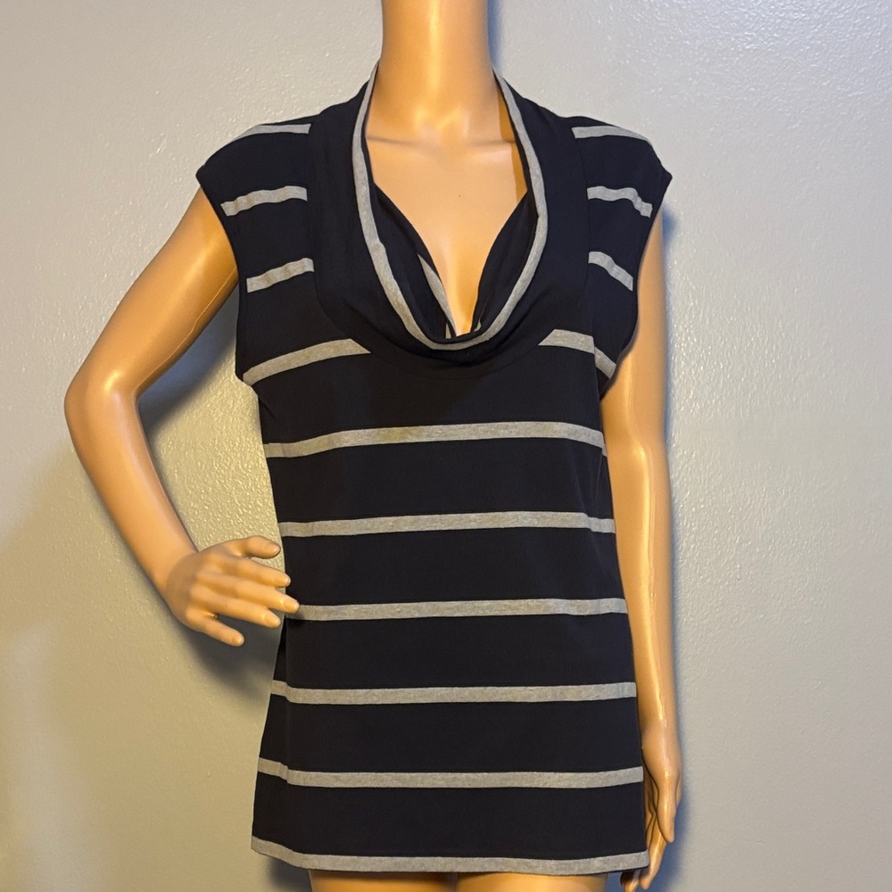 Banana Republic Striped Navy and Gray Cowl Neck Top